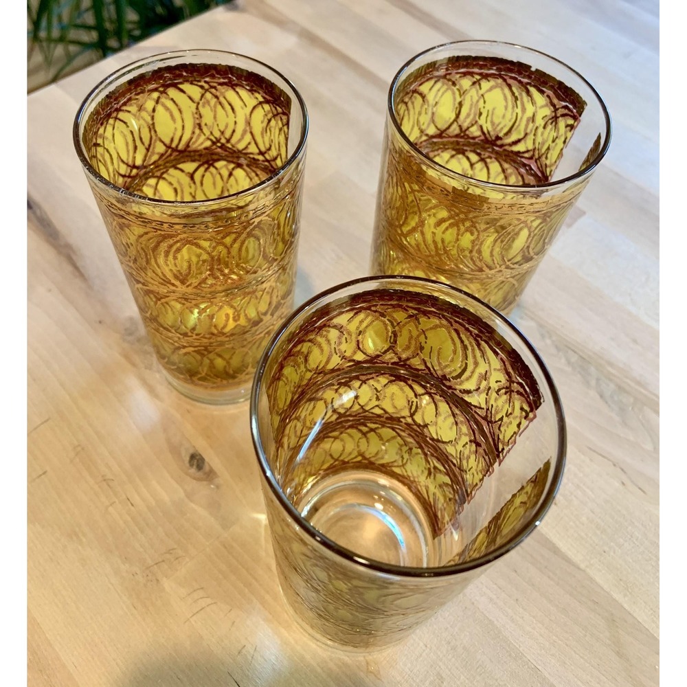 Vintage 1960s George Briard Gold Circle Whiskey Glasses Set of 3 - Picture 4 of 6